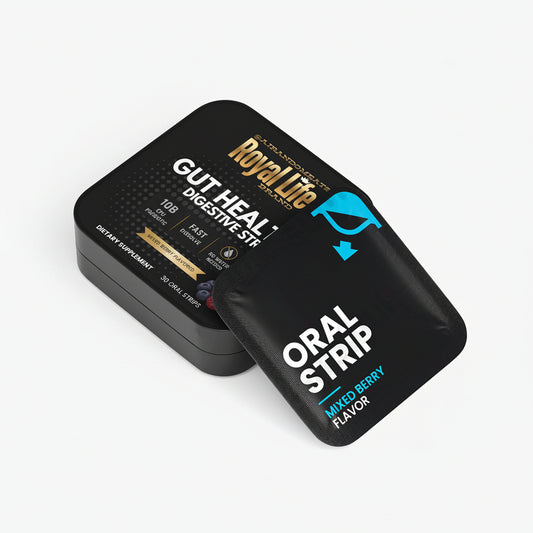 Black box of Royal Life Oral Strips on a white background