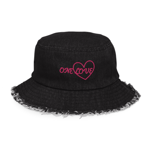 One/Love Distressed denim hat - 1kind by Rj