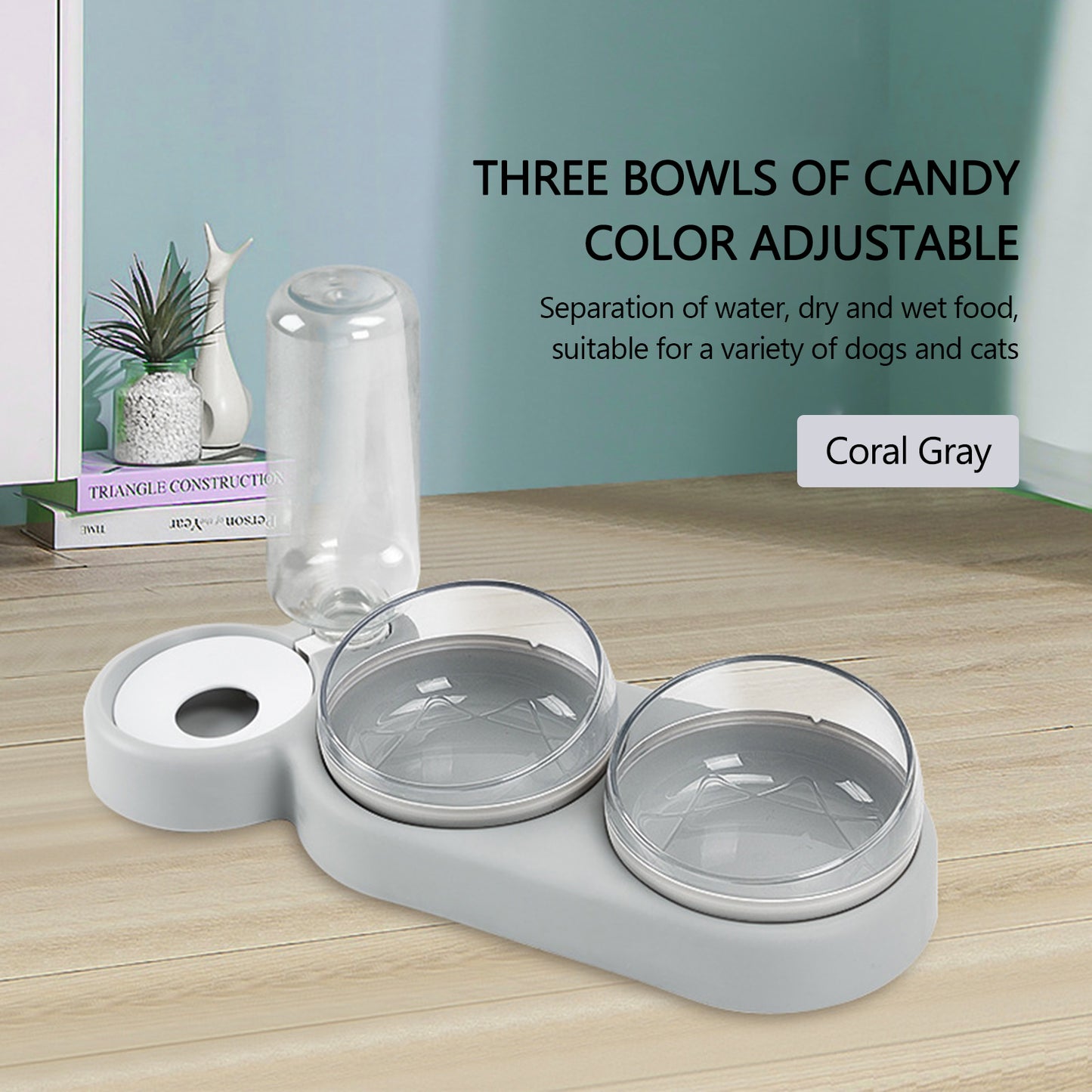 Double Bowl Food Feeder w/Auto Water Dispenser